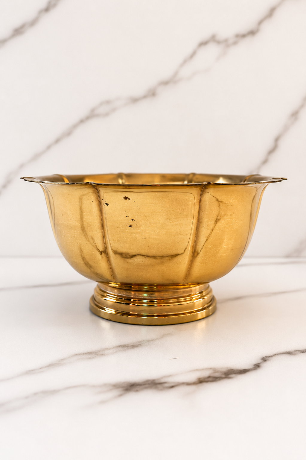 Vintage Brass Scalloped Tulip Pedestal Bowl