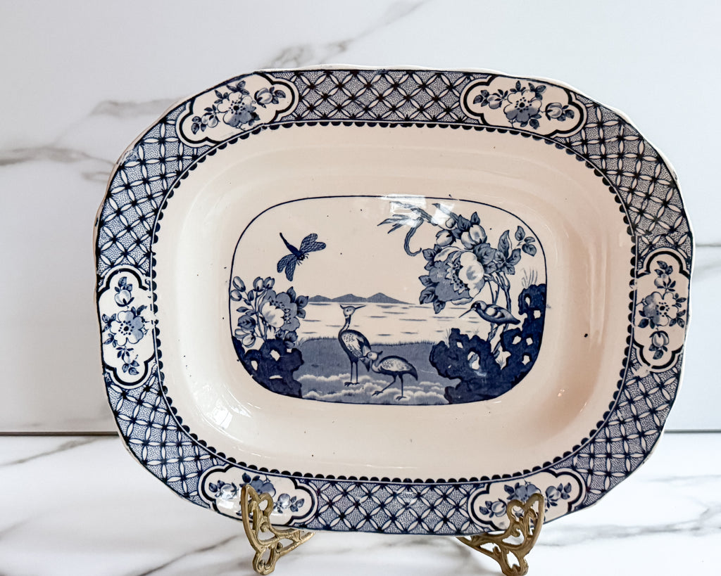 Vintage Moven Blue & White Transferware Oval Platter