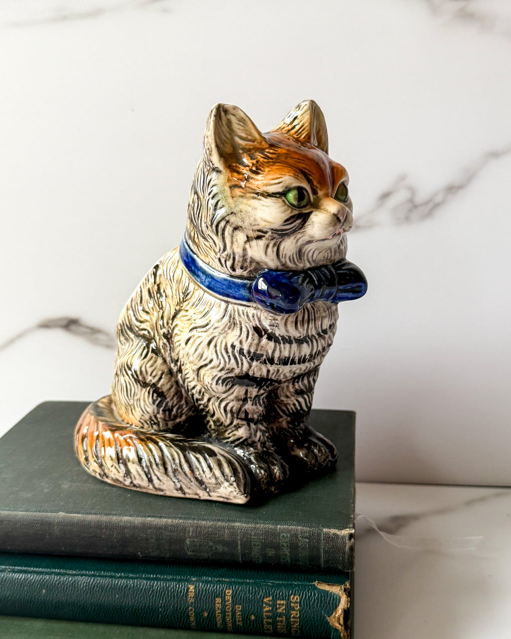 Vintage MCM Ceramic Cat Planter with Blue Bow Tie Made in Japan, 6.5”
