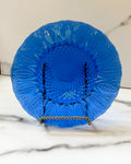 Vintage Avon Royal Sapphire Blue Glass Plate| Leaf Pattern Pressed Glass | Made in France