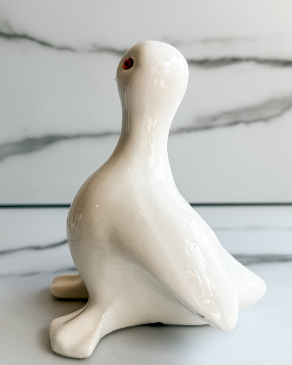 Vintage White Ceramic Duck Figurines with Red Eyes Set of 3