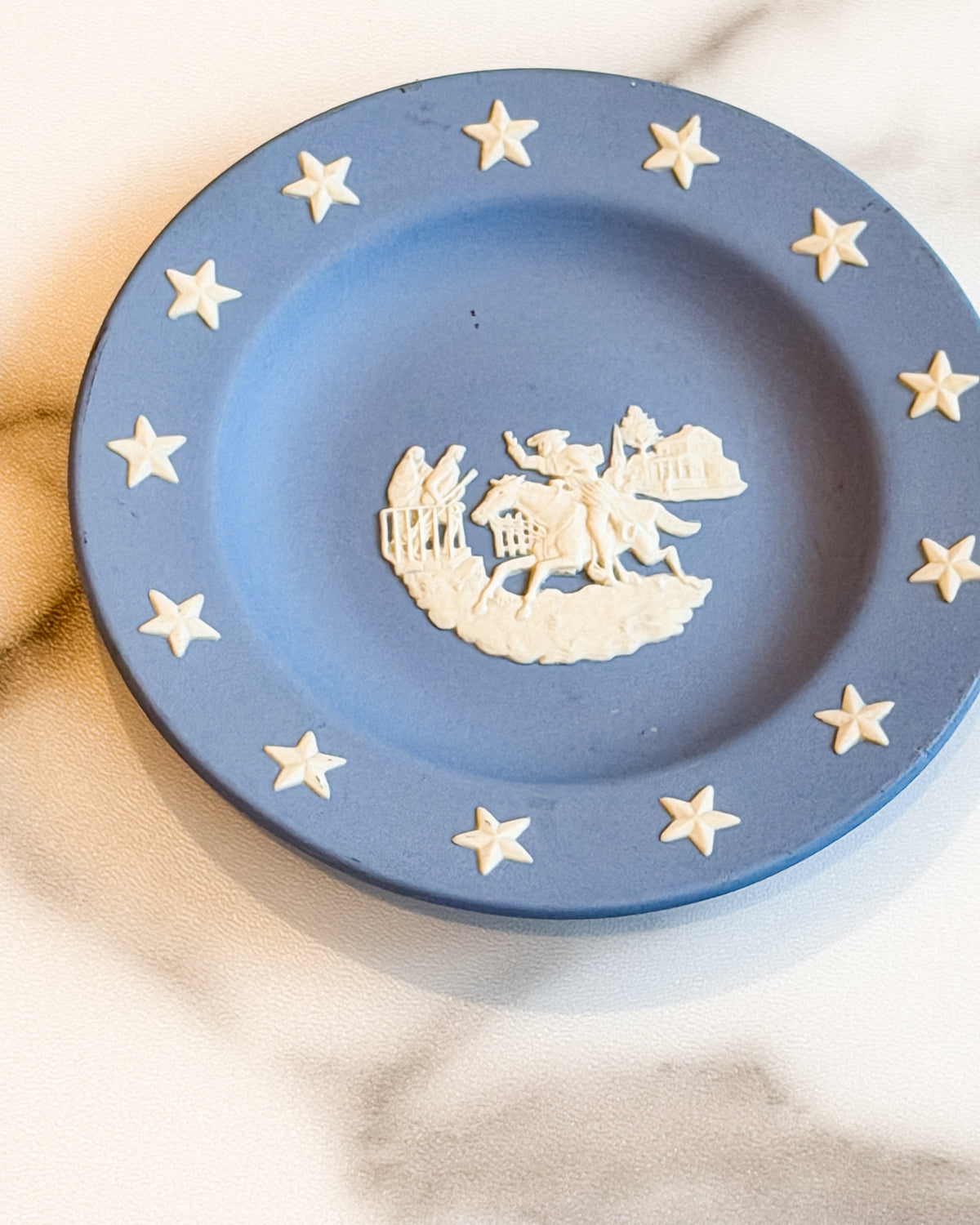 Vintage 1976 Wedgwood Paul Revere’s Ride Blue Jasperware Bicentennial Dish Made in England