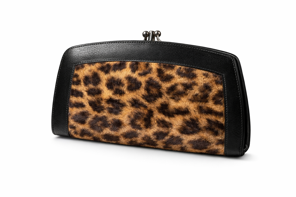 Vintage 1960s Baronet Leopard Faux Fur Wallet/ Small Clutch Purse
