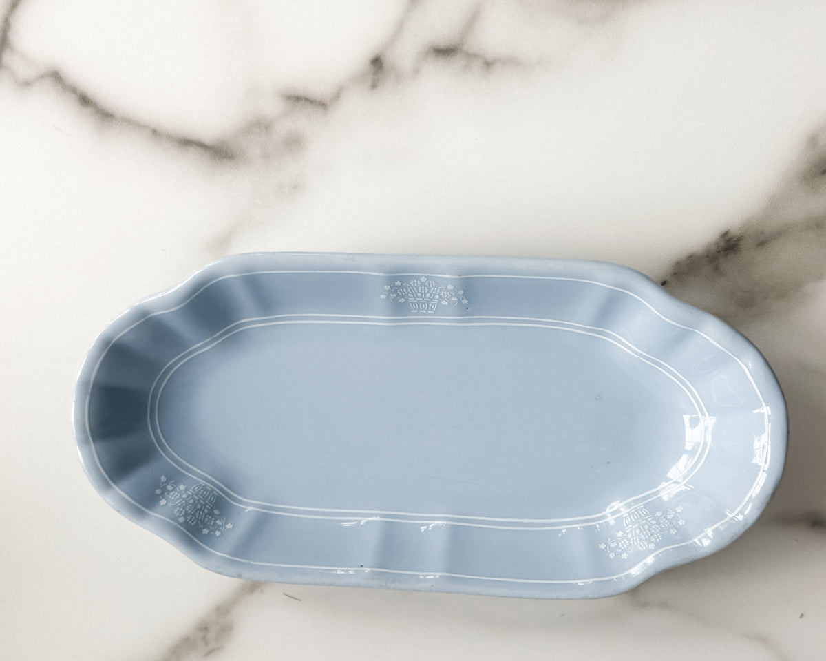 Antique 1927 Bauscher Weiden Bavaria Blue Porcelain Relish Dish Arthur Schiller Chicago