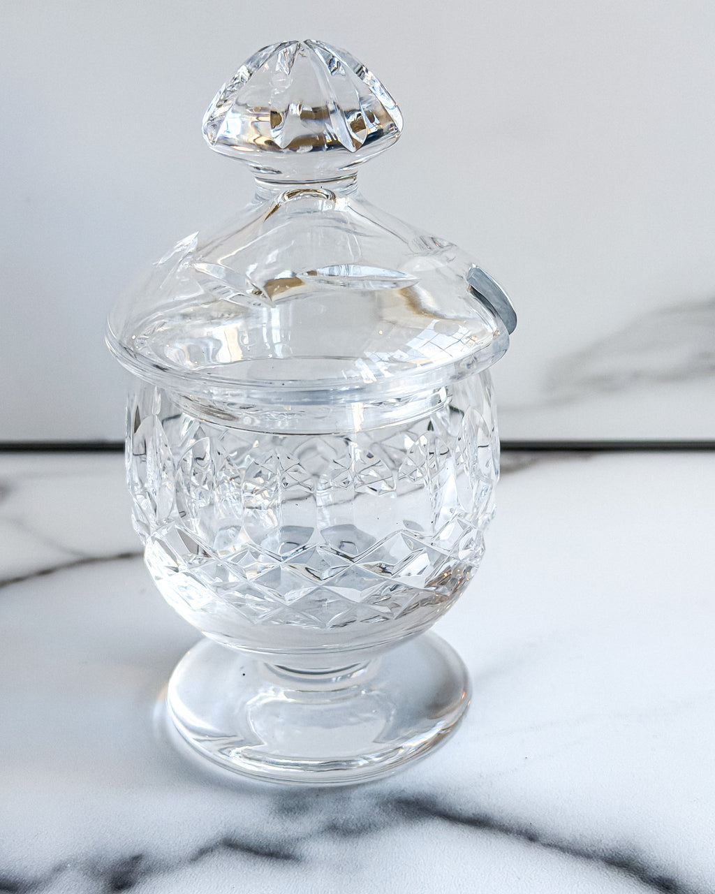 Small Vintage Cut Crystal Lidded Condiment Pot Pedestal Jar with Lid