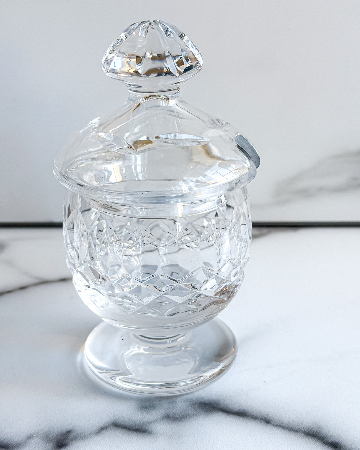 Small Vintage Cut Crystal Lidded Condiment Pot Pedestal Jar with Lid