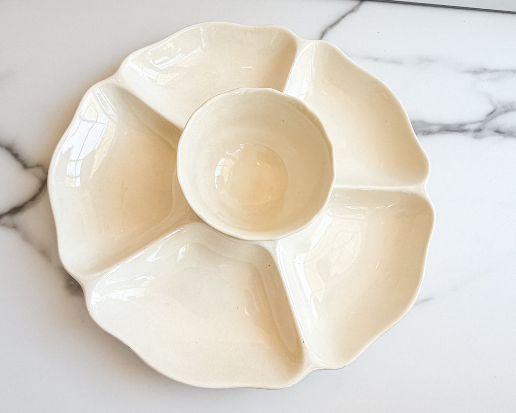 Vintage Spode Porcelain scalloped Serving Platter Ivory 6 Section Relish Tray