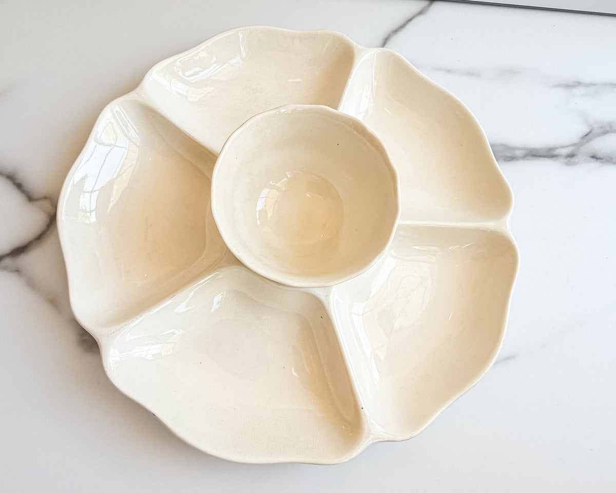 Vintage Spode Porcelain scalloped Serving Platter Ivory 6 Section Relish Tray