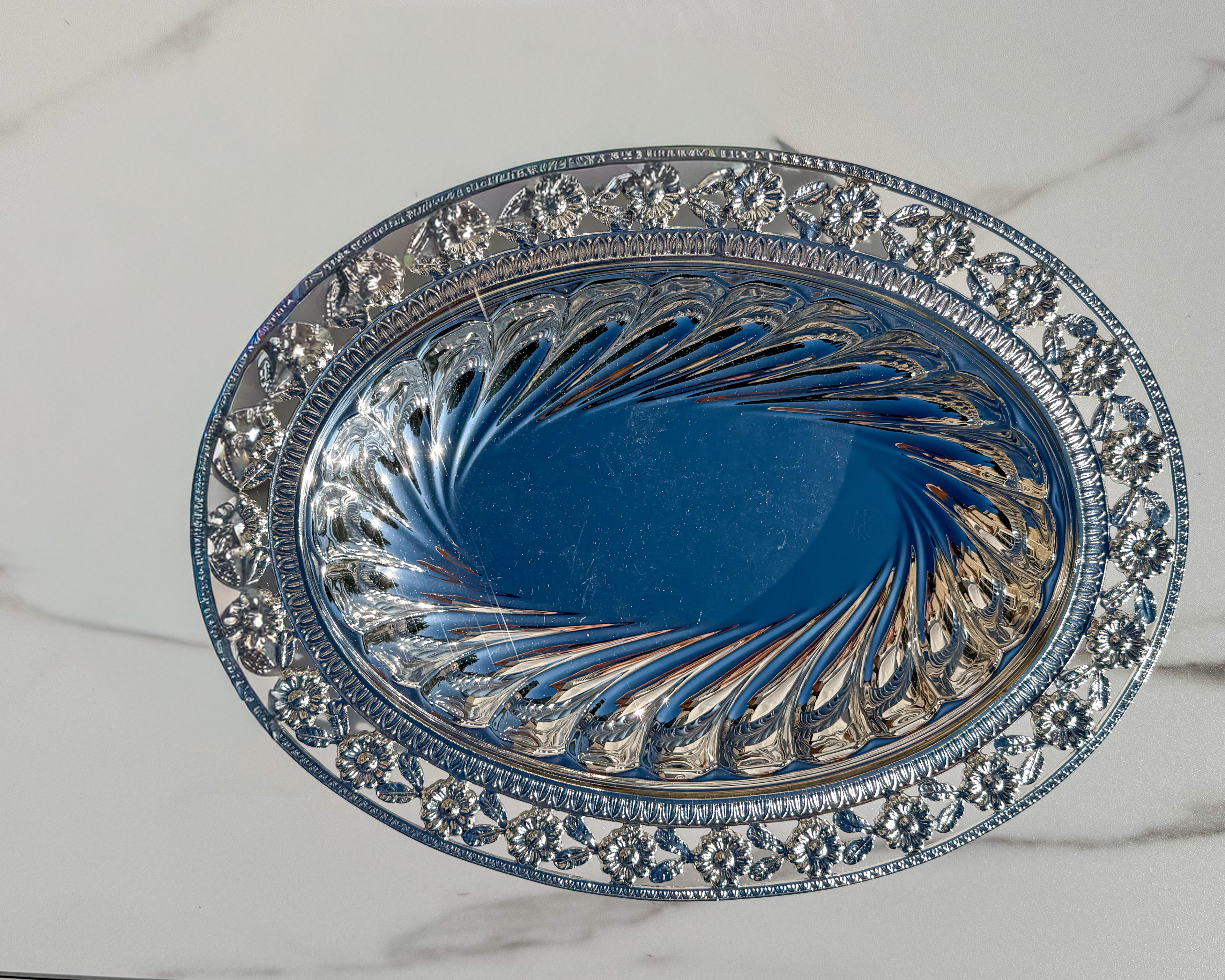 Vintage Fautis Italy Silver-Plated Floral Serving Tray