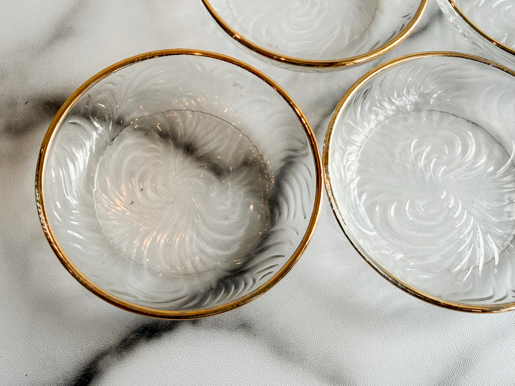 Vintage Clear Glass Butter Pats with Gold Trim Set of 5