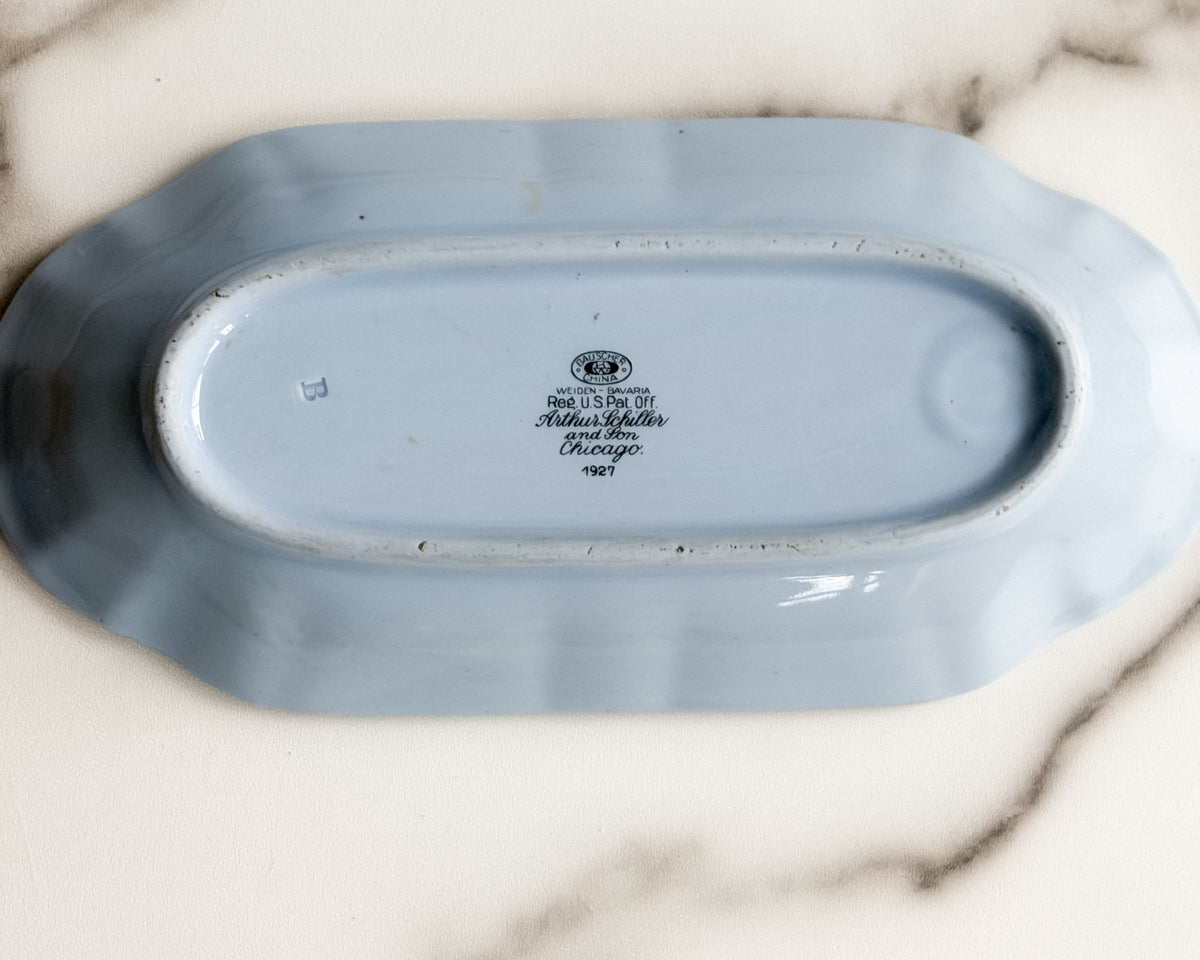 Antique 1927 Bauscher Weiden Bavaria Blue Porcelain Relish Dish Arthur Schiller Chicago