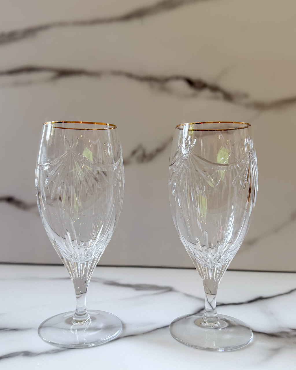 Pair of Cristal d’Arques Durand Rowena Gold Trim Crystal Iced Tea Glasses | 10 oz Vintage French Crystal