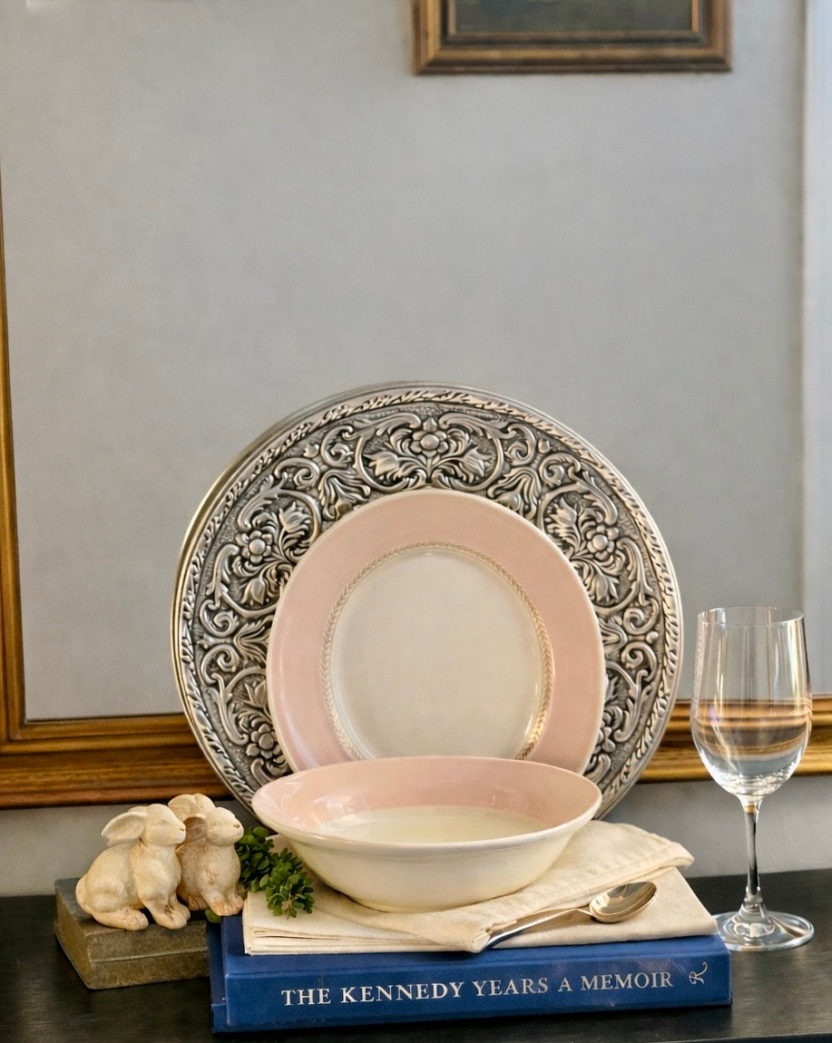 Vintage Candlelight Limoges Style Pink & Gold Oval China Set – 22K Gold Trim Made in USA