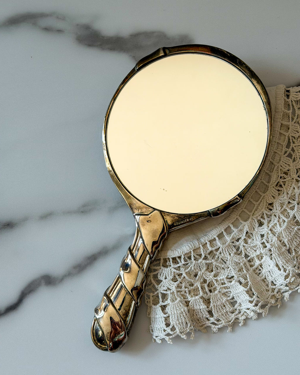 Vintage Godinger Silver Plated Hand Mirror with Ribbon Bow Design – Vanity Dresser Mirror, 9.5”