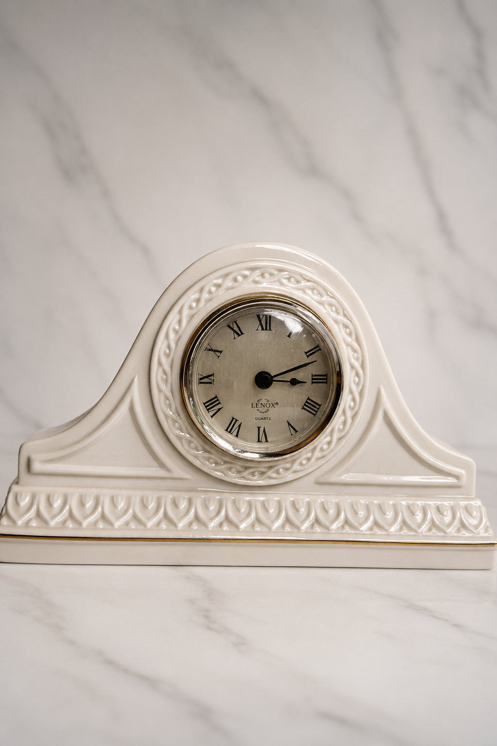 Lenox Timely Traditions Tambour Mantel Clock Ivory Porcelain Desk Clock