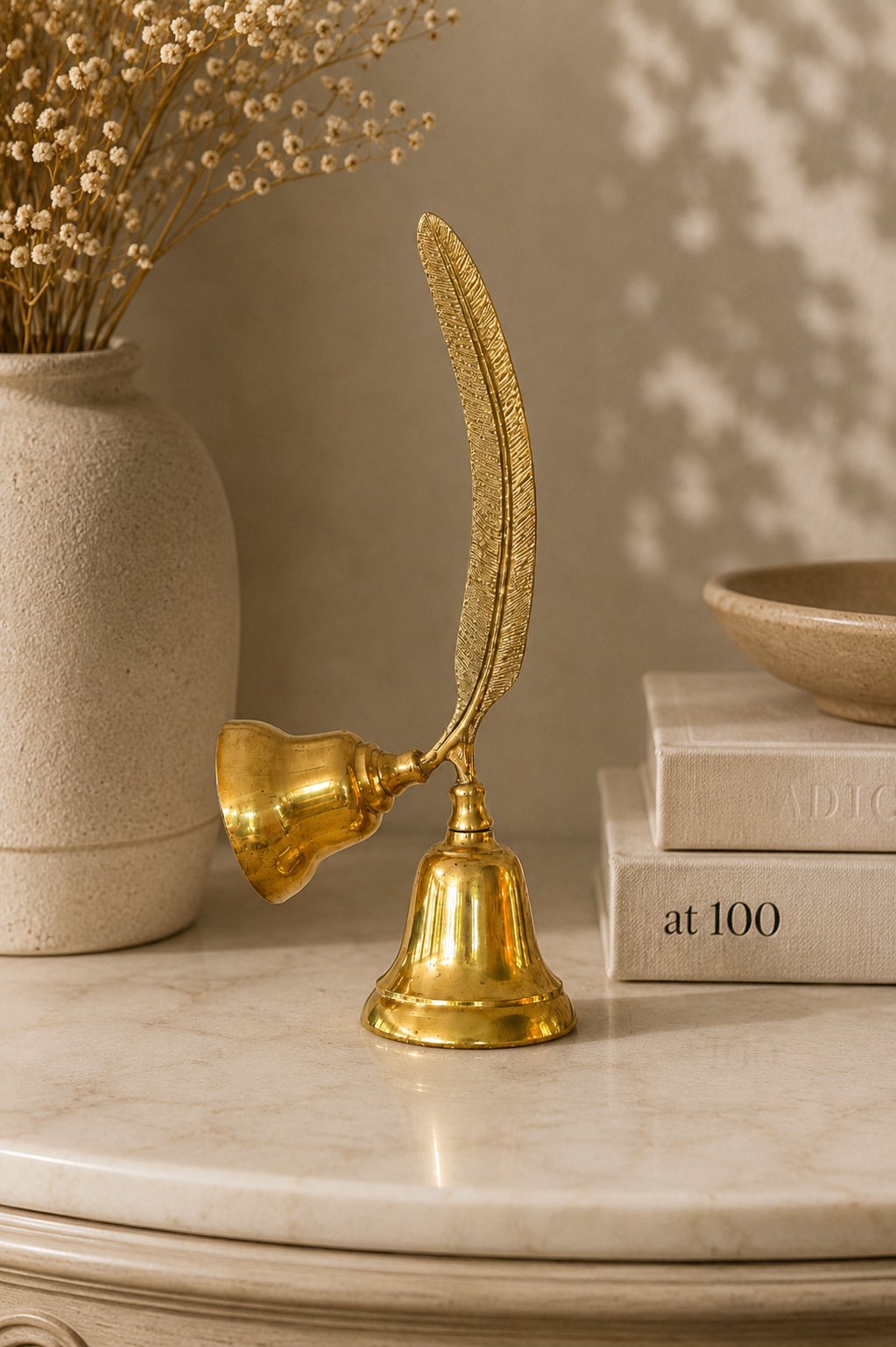 Vintage Brass Feather Handle Bell