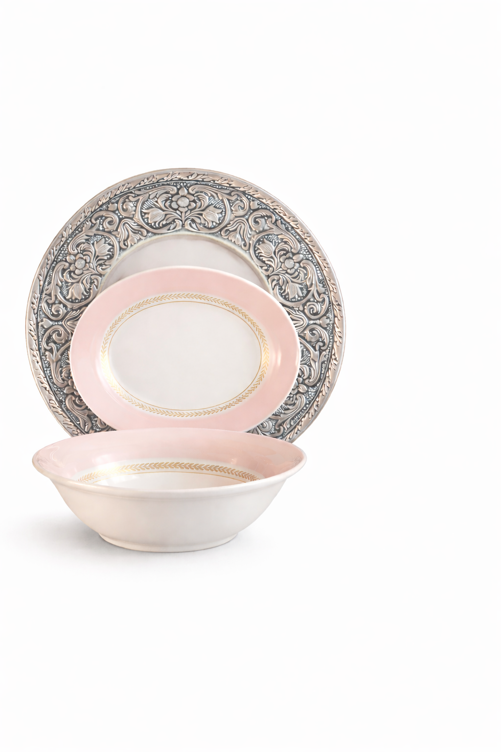 Vintage Candlelight Limoges Style Pink & Gold Oval China Set – 22K Gold Trim Made in USA