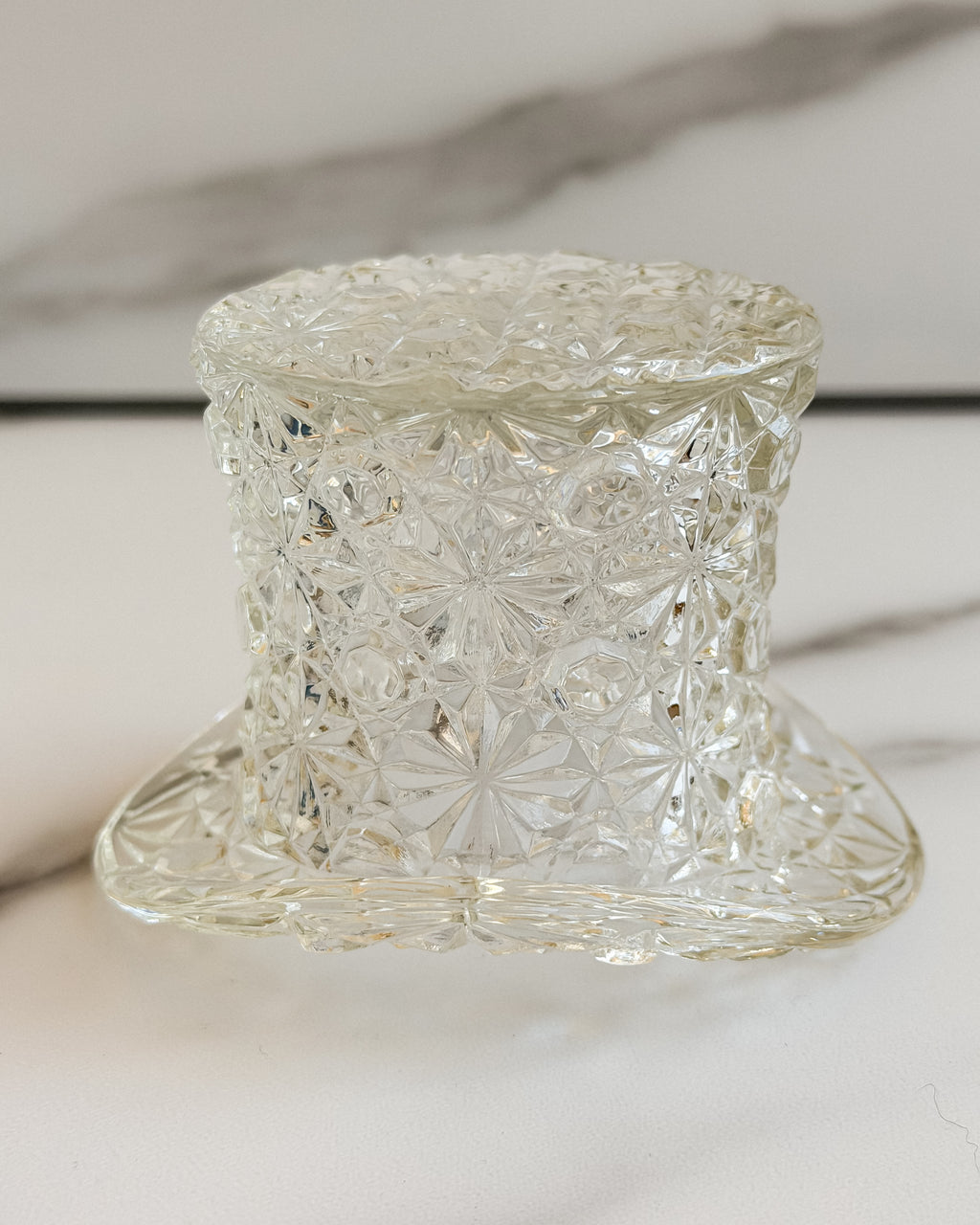 Vintage Fenton Daisy & Button Clear Glass Top Hat Toothpick Holder Miniature Hat