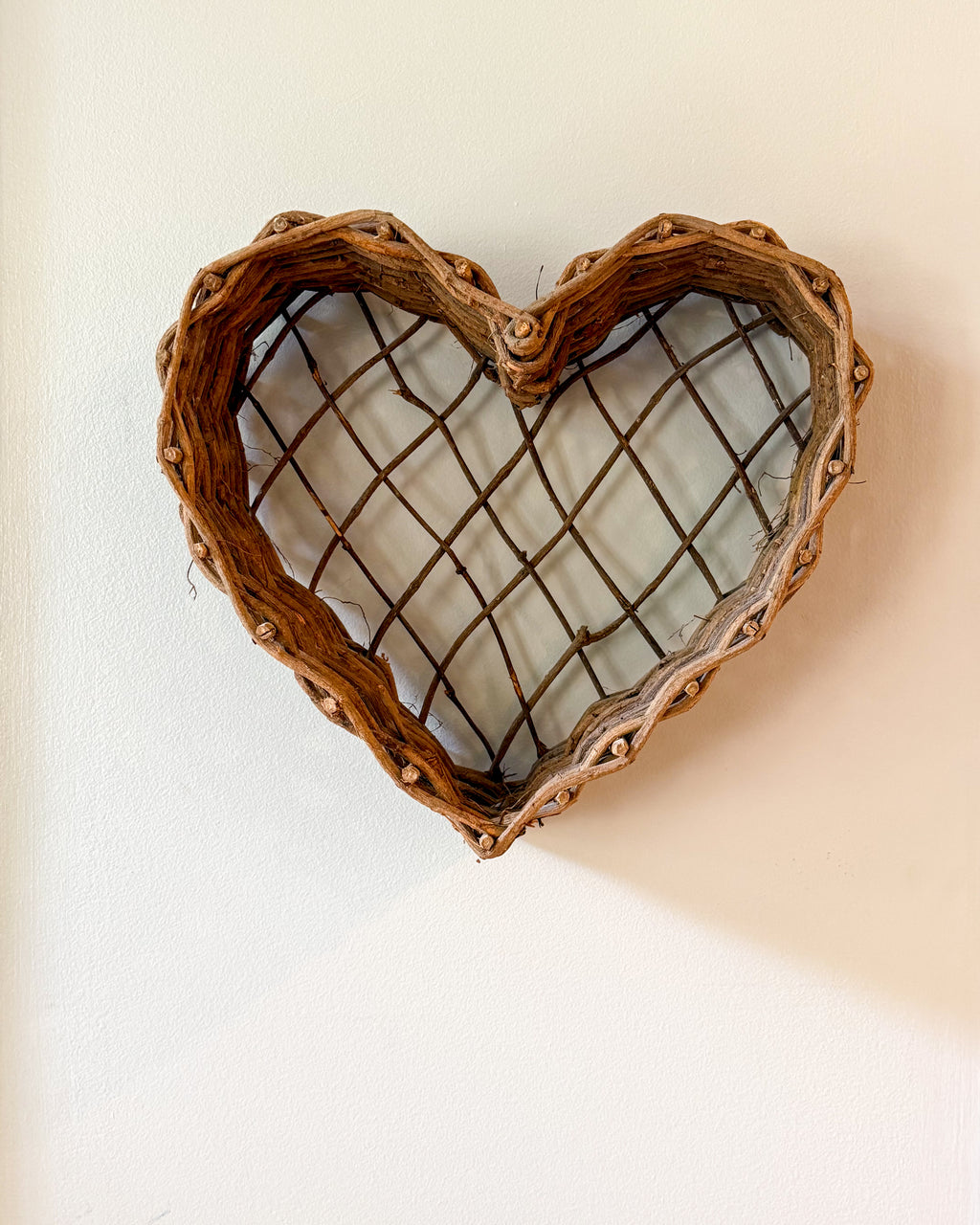 Rustic Heart-Shaped Wicker Wall Basket