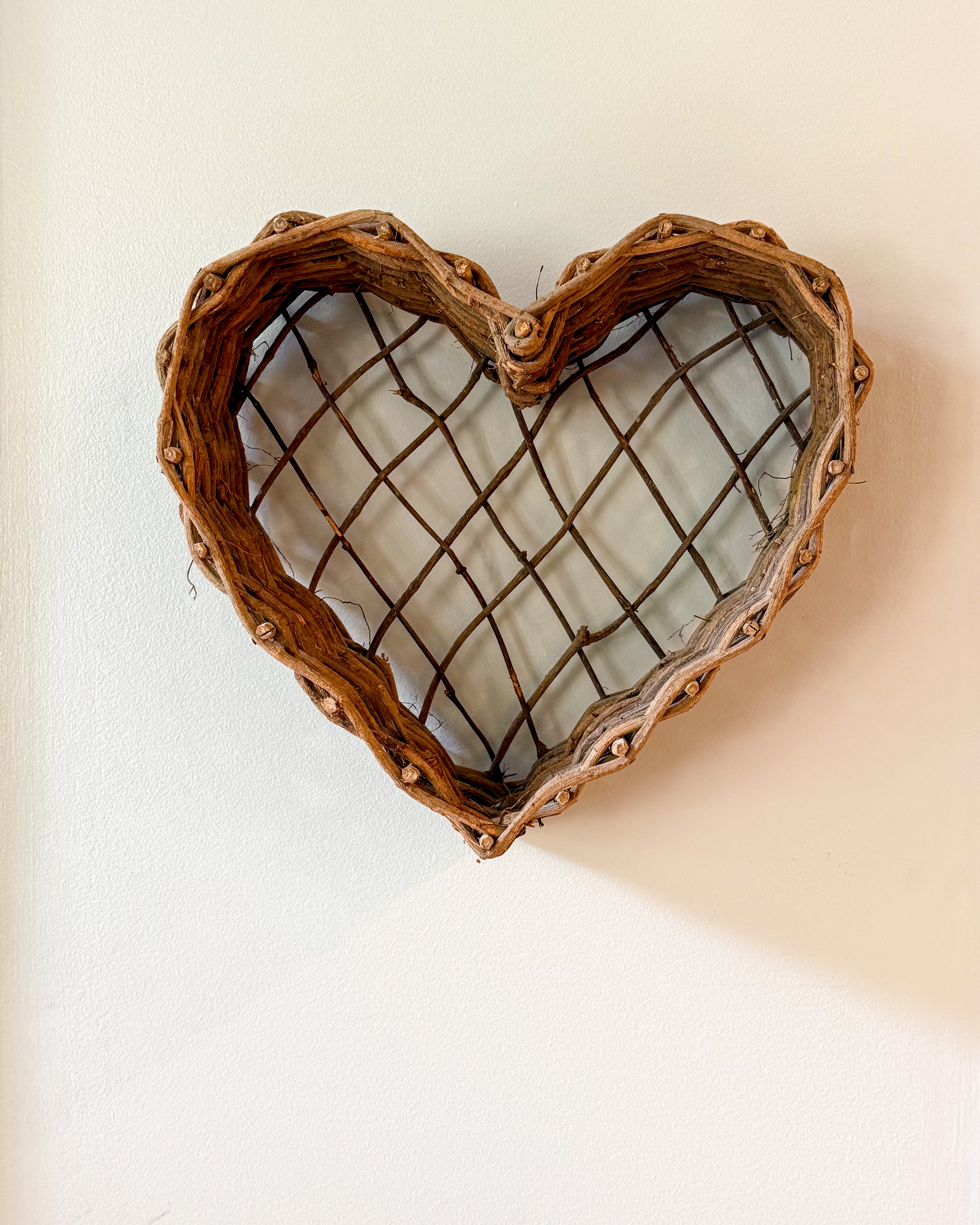 Rustic Heart-Shaped Wicker Wall Basket