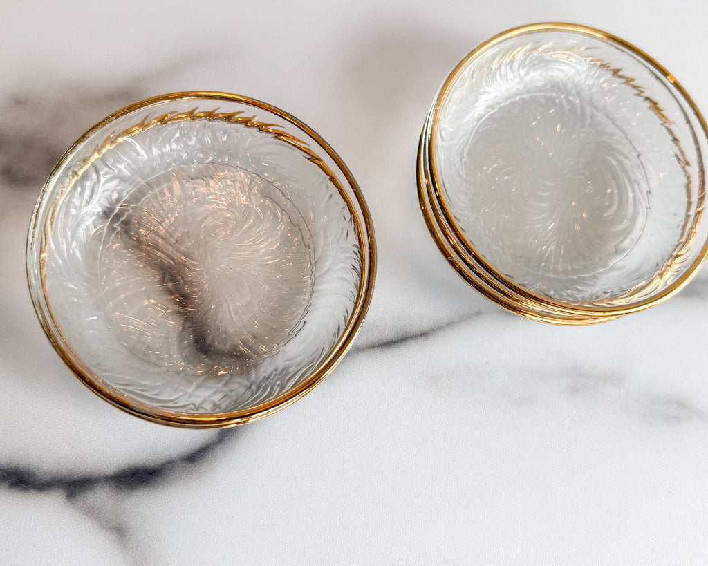 Vintage Clear Glass Butter Pats with Gold Trim Set of 5