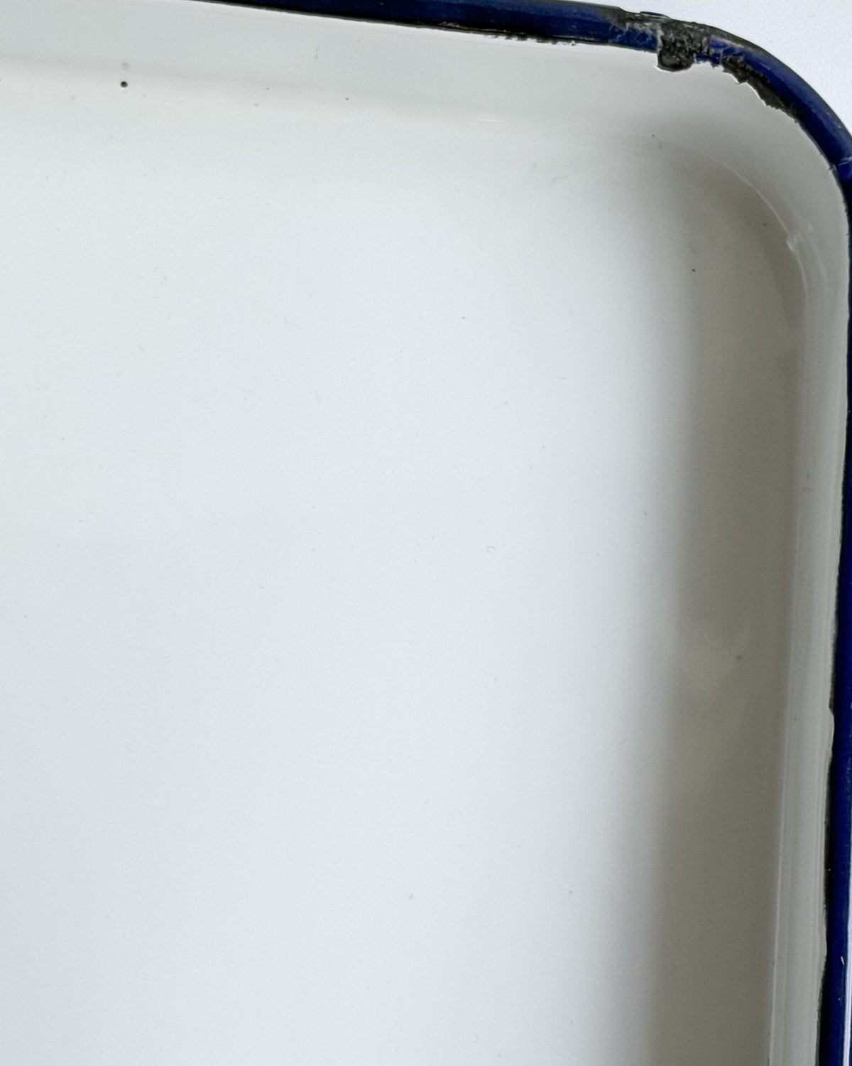 Vintage White Enamelware Trays with Cobalt Blue Rim , Set of 2 , 10.5” x 7.5