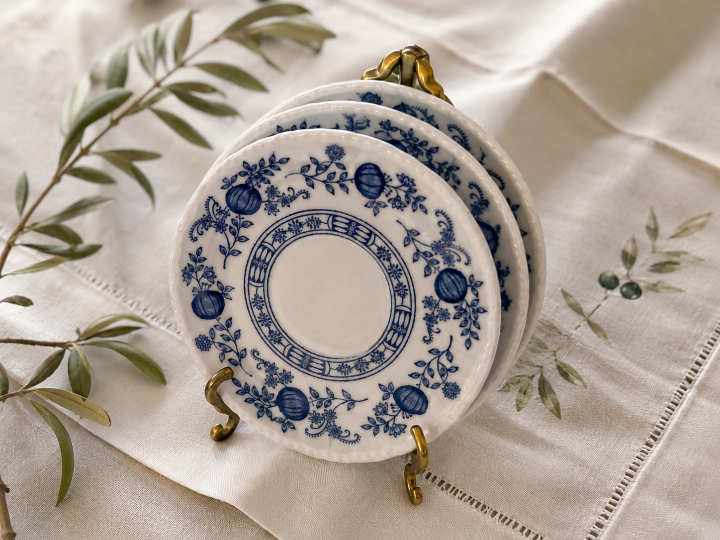 Vintage Enoch Wedgwood “Blue Heritage” Saucers Set of 3
