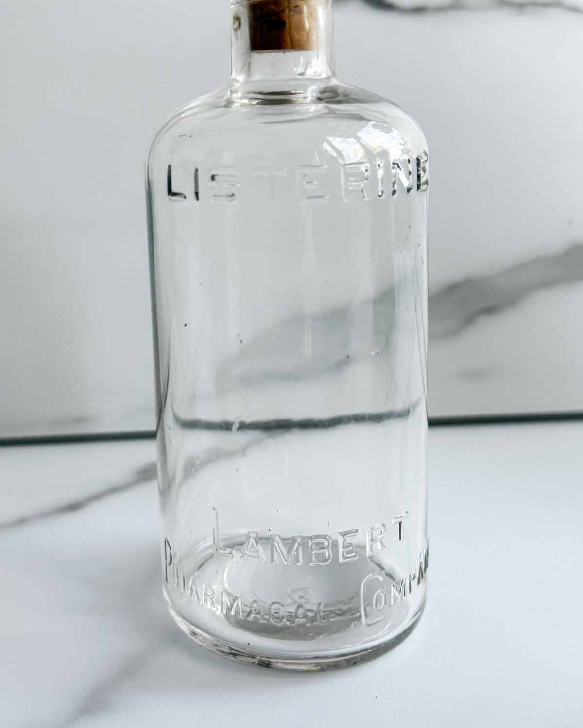 Antique Listerine Bottle Lambert Pharmacal Co Embossed Glass Apothecary Bottle with Cork