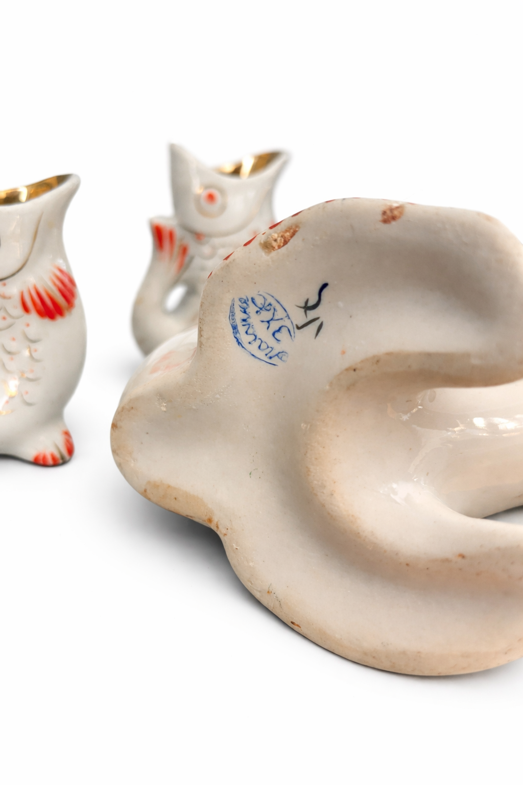 Japanese Fish Sake Set | Ceramic Fish Decanter with 6 Cups | Mid-Century Barware