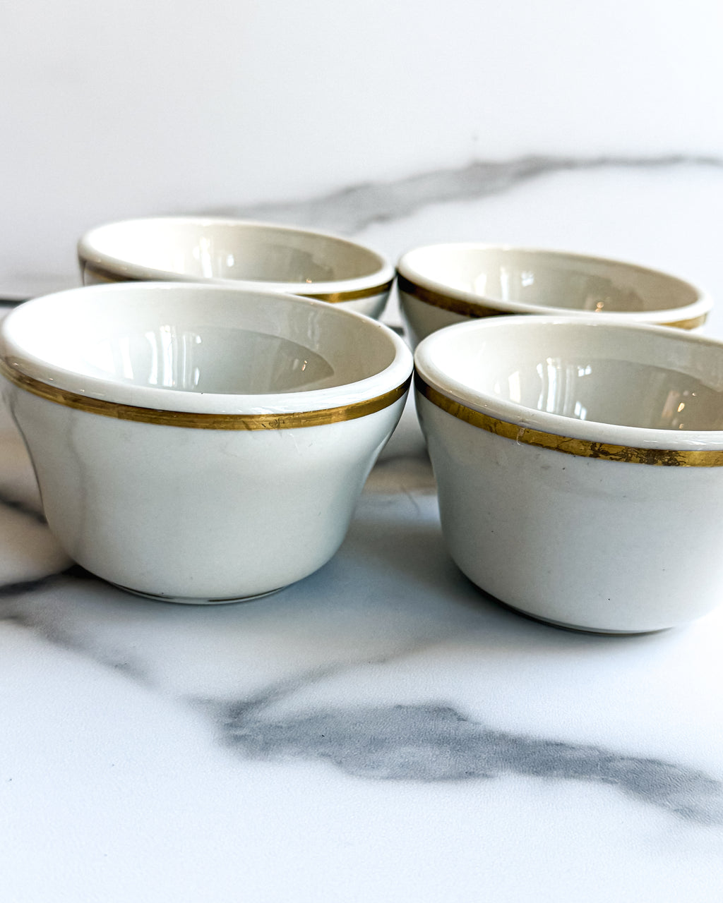 Vintage Shenango China Gold Rim Restaurant Ware Bowls, Set of 4, Anchor Hocking USA