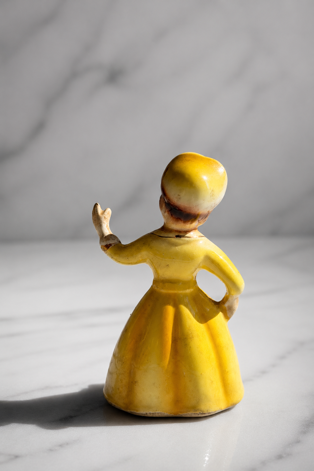 Vintage Made in Japan Little Porcelain Girl Figurine in Yellow Dress with Spaghetti Lace