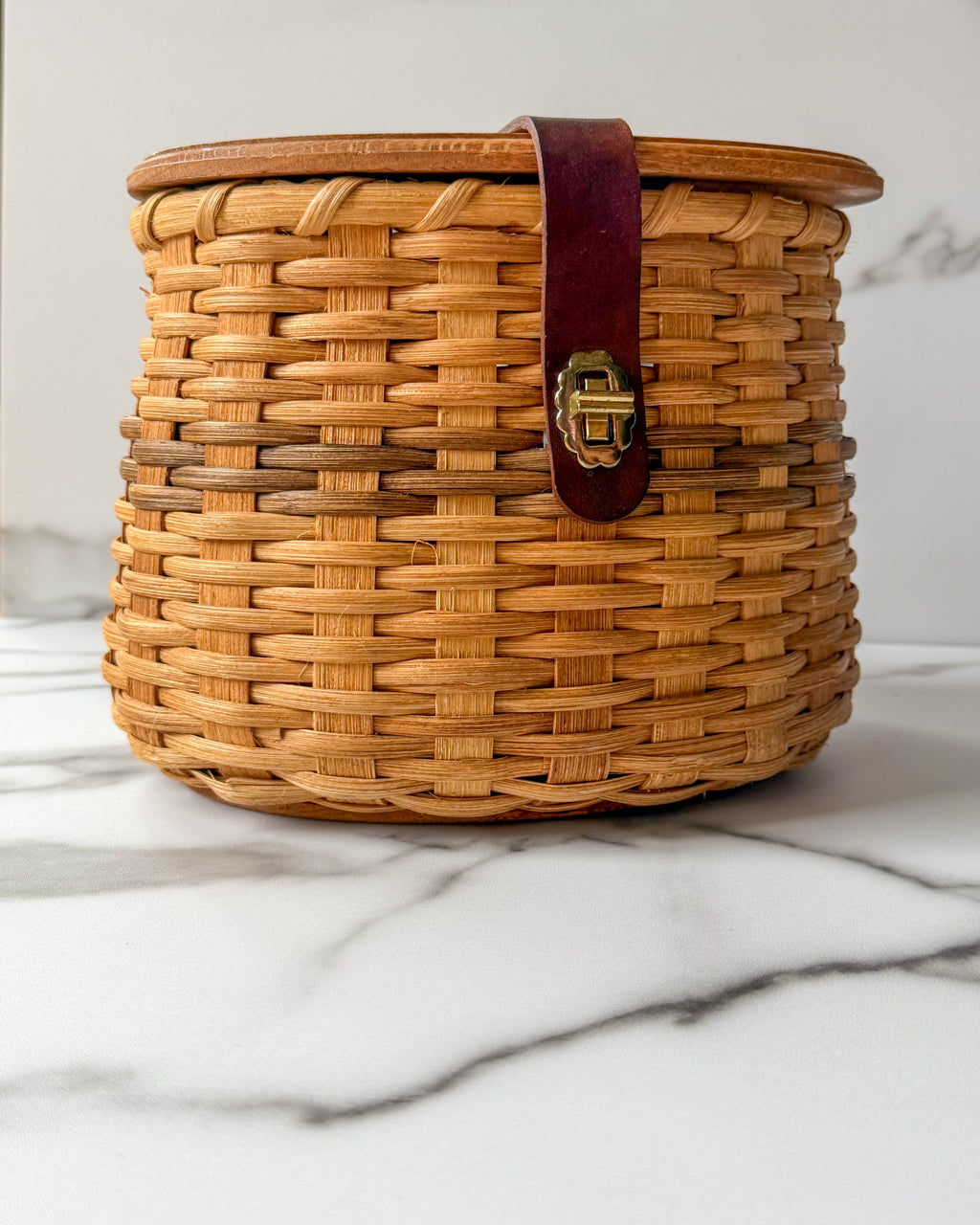 Vintage Woven Wicker Basket with Wooden Lid