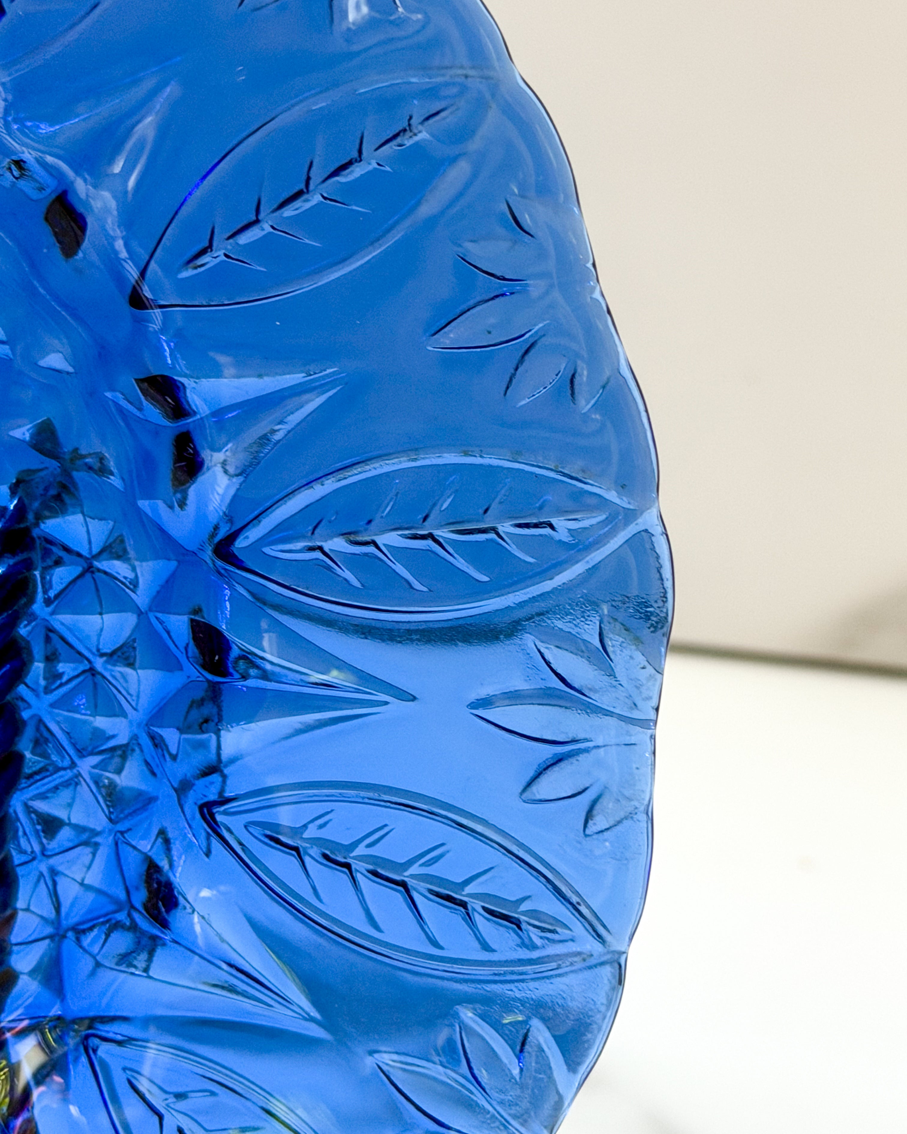 Vintage Avon Royal Sapphire Blue Glass Plate| Leaf Pattern Pressed Glass | Made in France