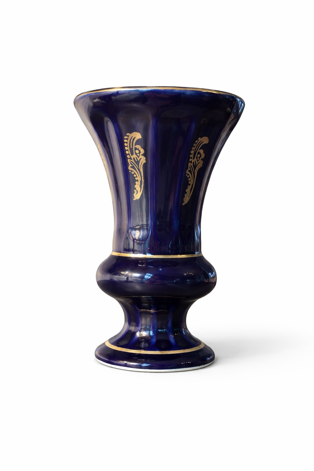Vintage Cobalt Blue Pedestal Bud Vase with Gold Detail