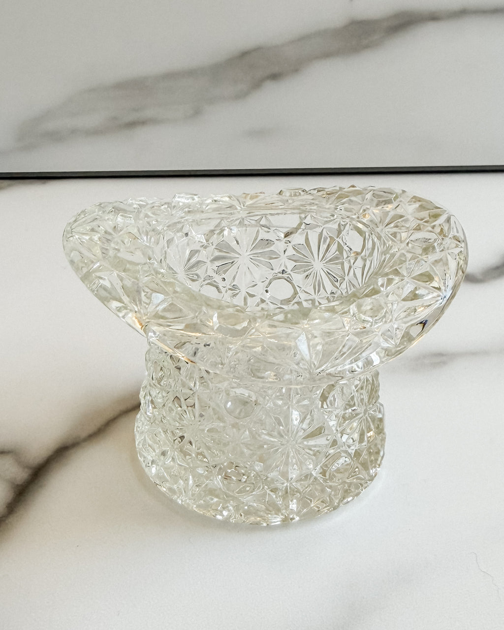 Vintage Fenton Daisy & Button Clear Glass Top Hat Toothpick Holder Miniature Hat