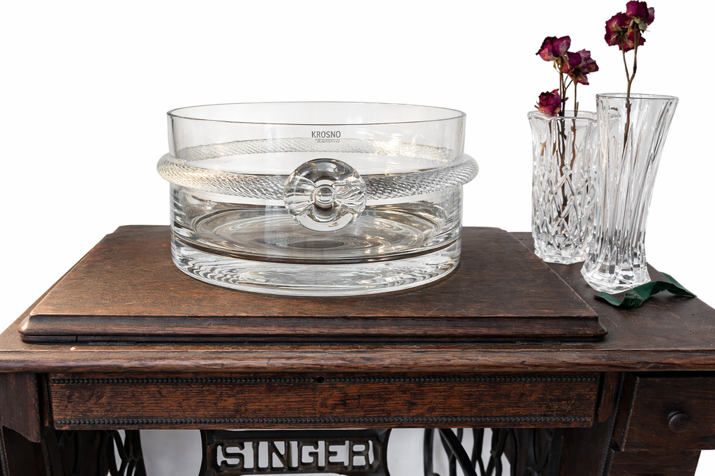 Krosno Poland Crystal Bowl with Twisted Glass Rope Detail