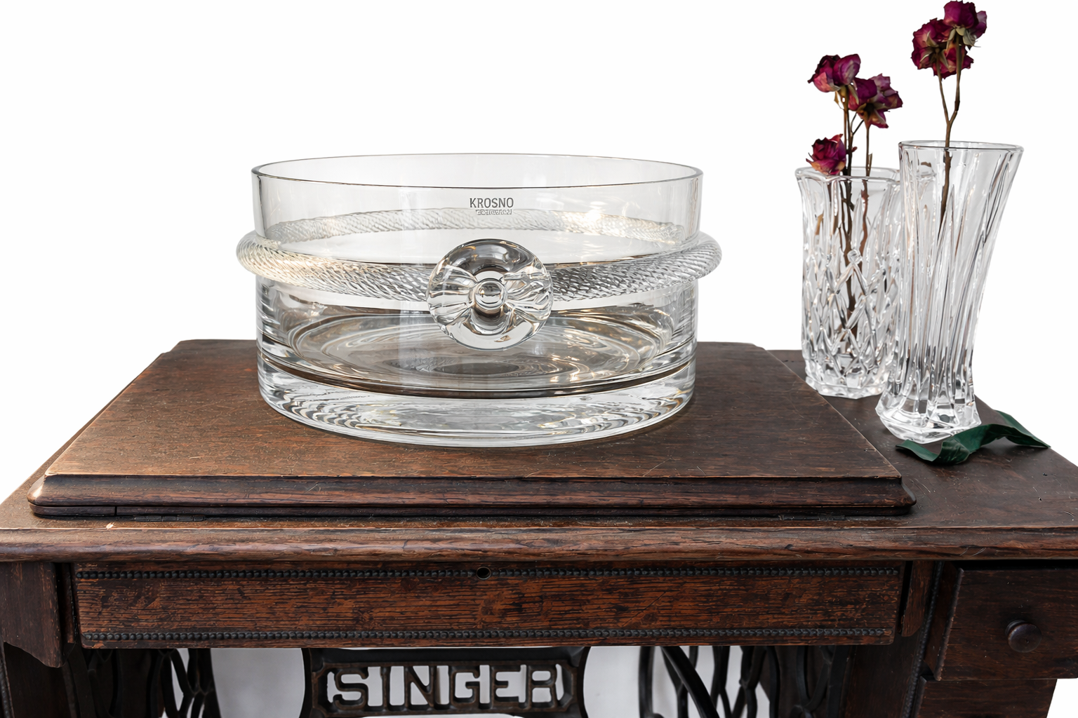 Krosno Poland Crystal Bowl with Twisted Glass Rope Detail