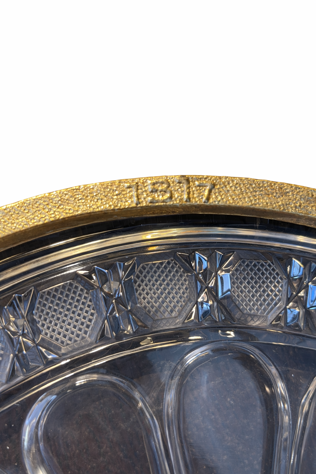 Vintage Cut Glass & Gilded Serving Tray with Ornate Handles
