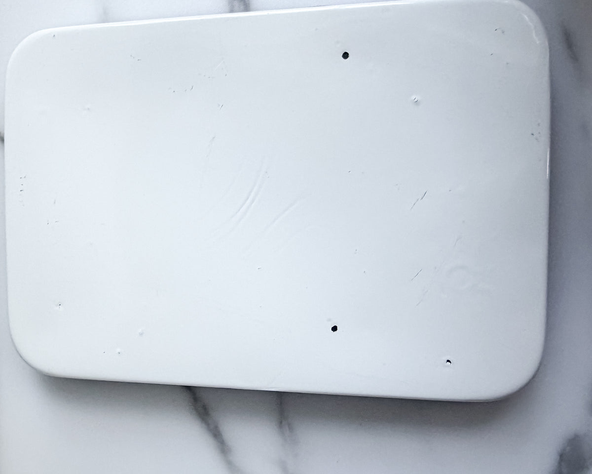 Vintage White Enamelware Trays with Cobalt Blue Rim , Set of 2 , 10.5” x 7.5