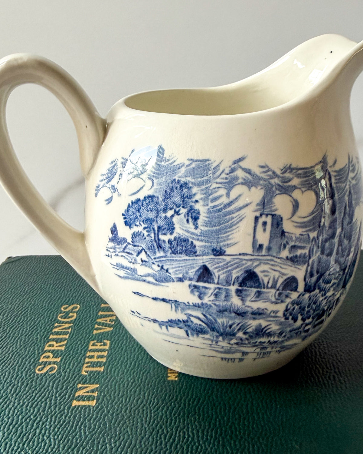 Vintage Enoch Wedgwood Countryside Blue & White Mini Pitcher & Bowl Set Made in England
