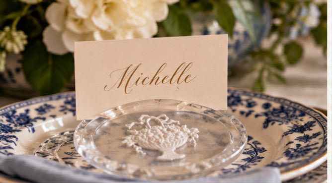 Vintage Etched Glass Place Card Holders Set of 6,  Floral Basket Design | Elegant Wedding & Dinner Table Decor