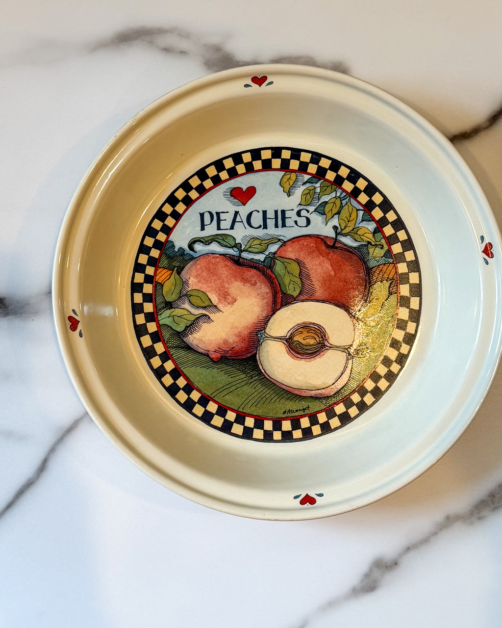 Set of 3 Susan Winget Fruit Pie Plates, Strawberries, Peaches,  Apples, Country Cottage Farmhouse