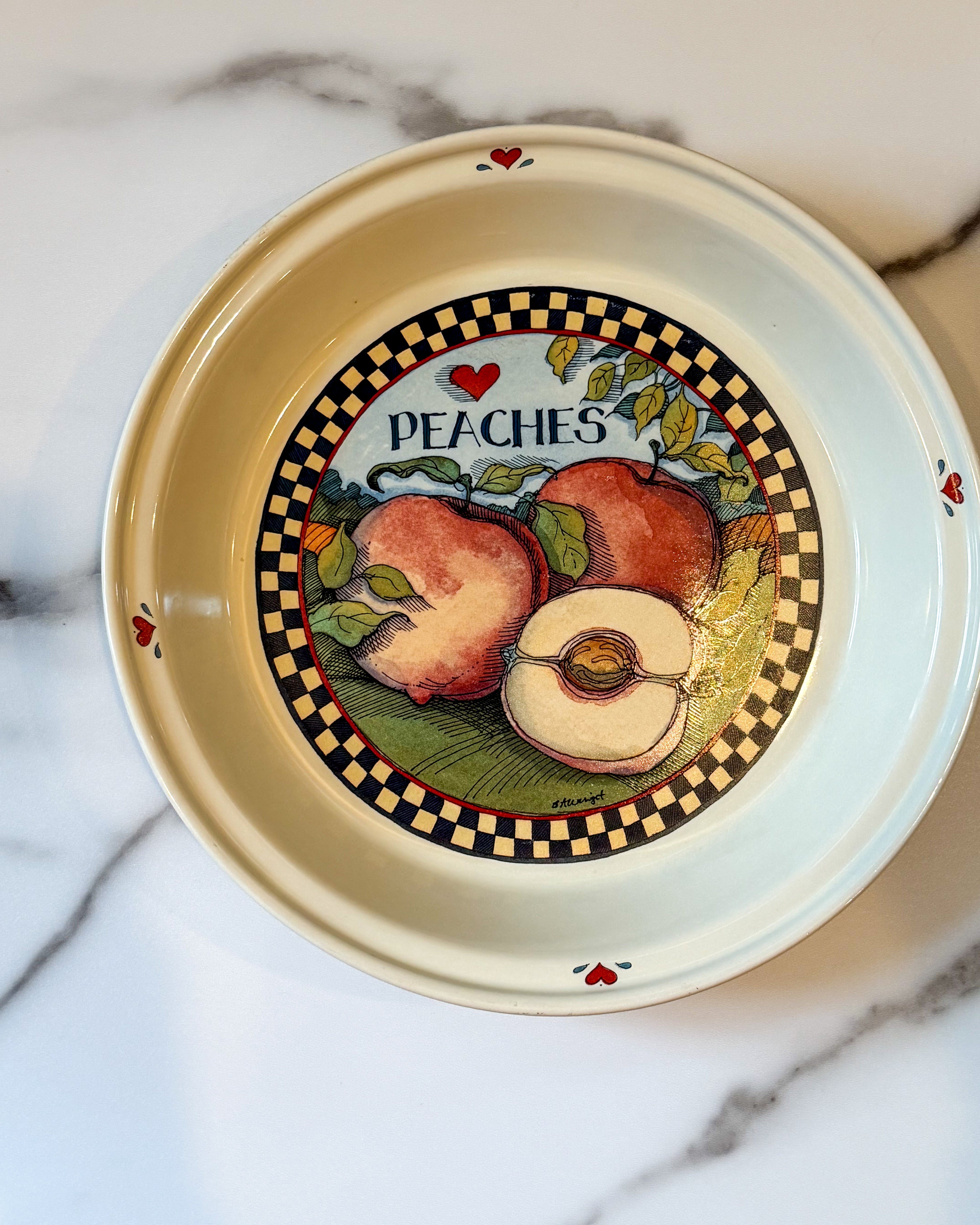 Set of 3 Susan Winget Fruit Pie Plates, Strawberries, Peaches,  Apples, Country Cottage Farmhouse