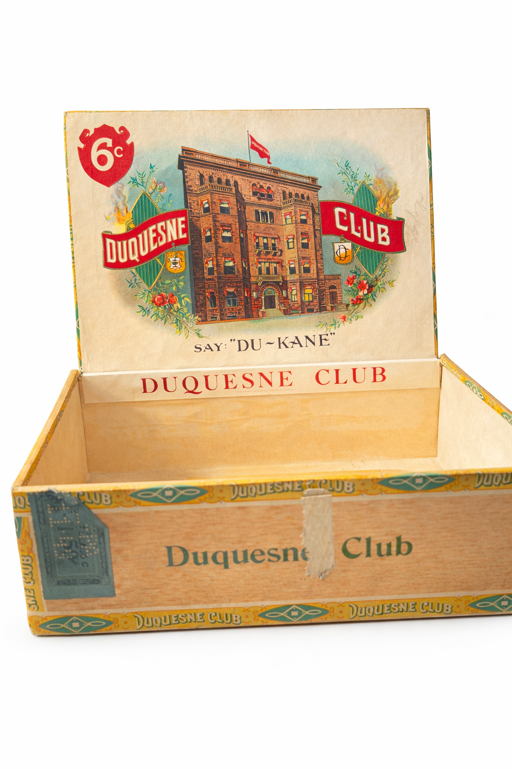 Vintage Duquesne Club Cigar Box – Pittsburgh Lithograph Interior “Say Du-Kane”