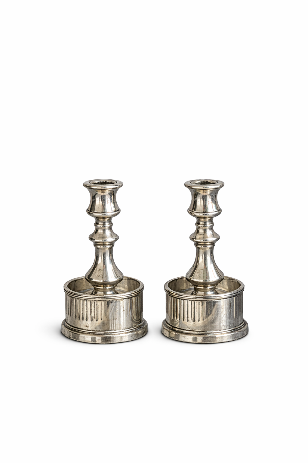 Vintage Octagonal Silver Candlesticks — Pair