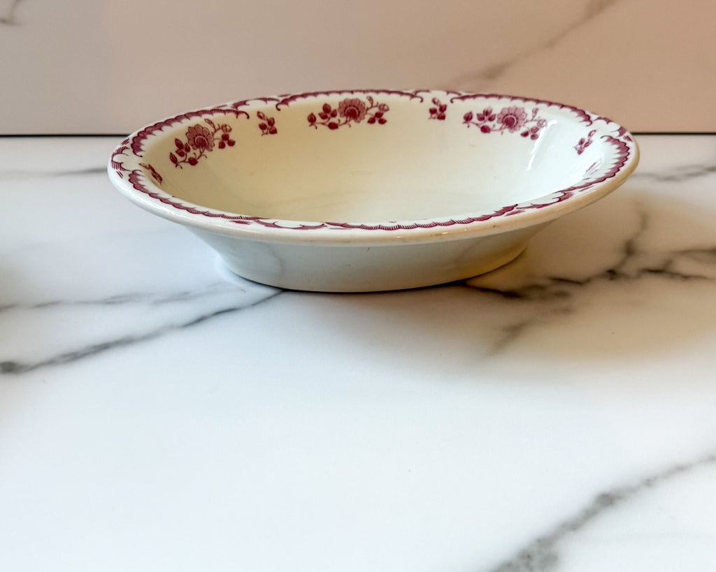 Vintage Shenango China Oval Serving Bowl – Burgundy Floral Transferware Restaurant Ware