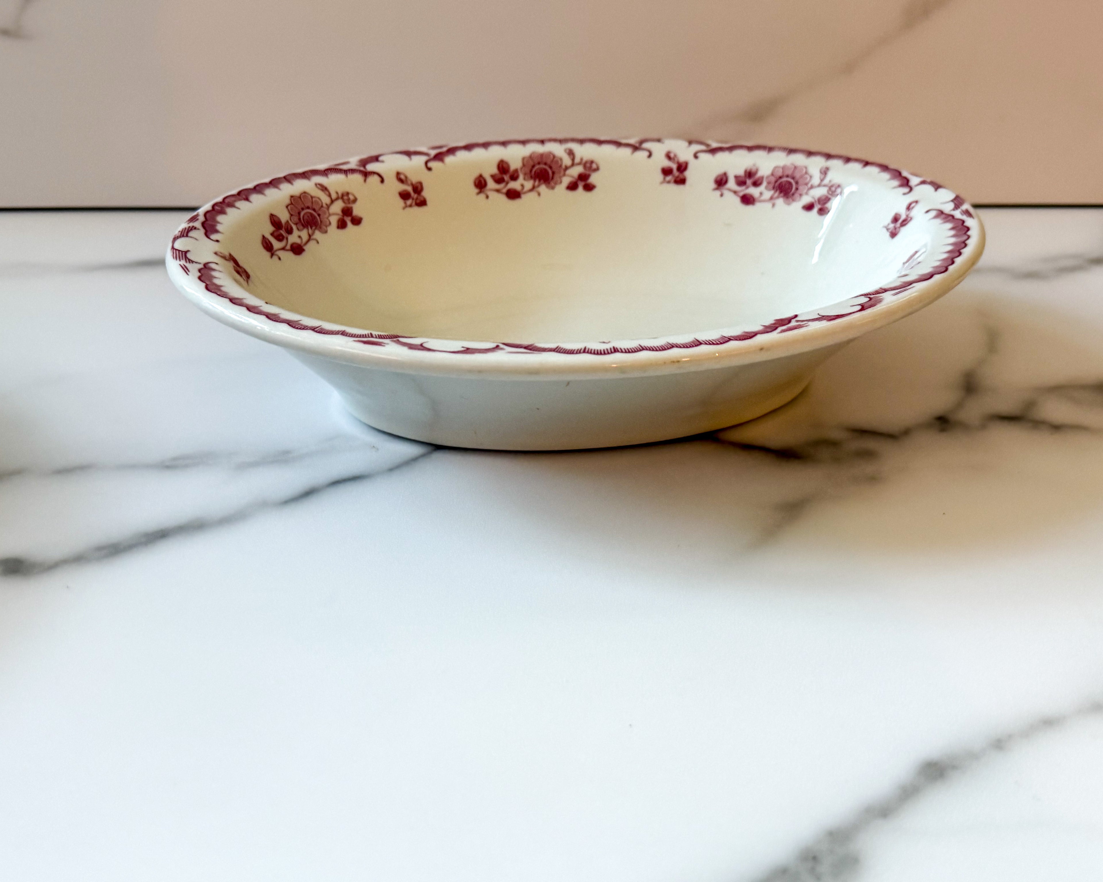 Vintage Shenango China Oval Serving Bowl – Burgundy Floral Transferware Restaurant Ware