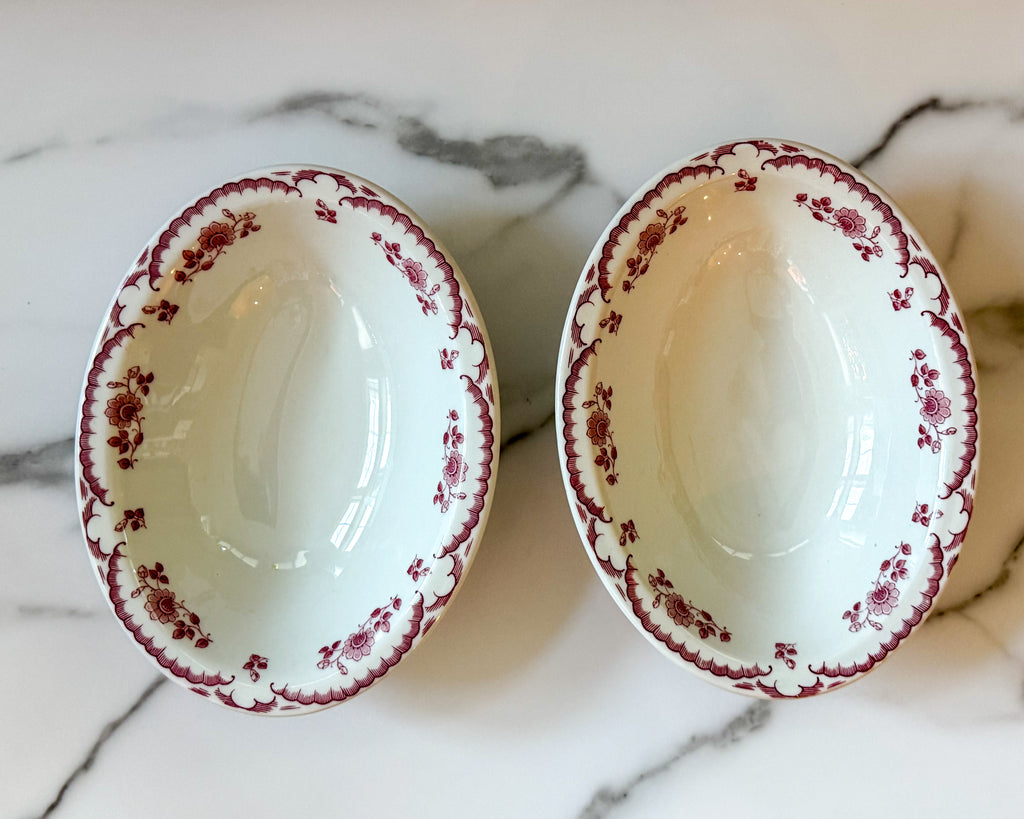 Vintage Shenango China Oval Serving Bowl – Burgundy Floral Transferware Restaurant Ware