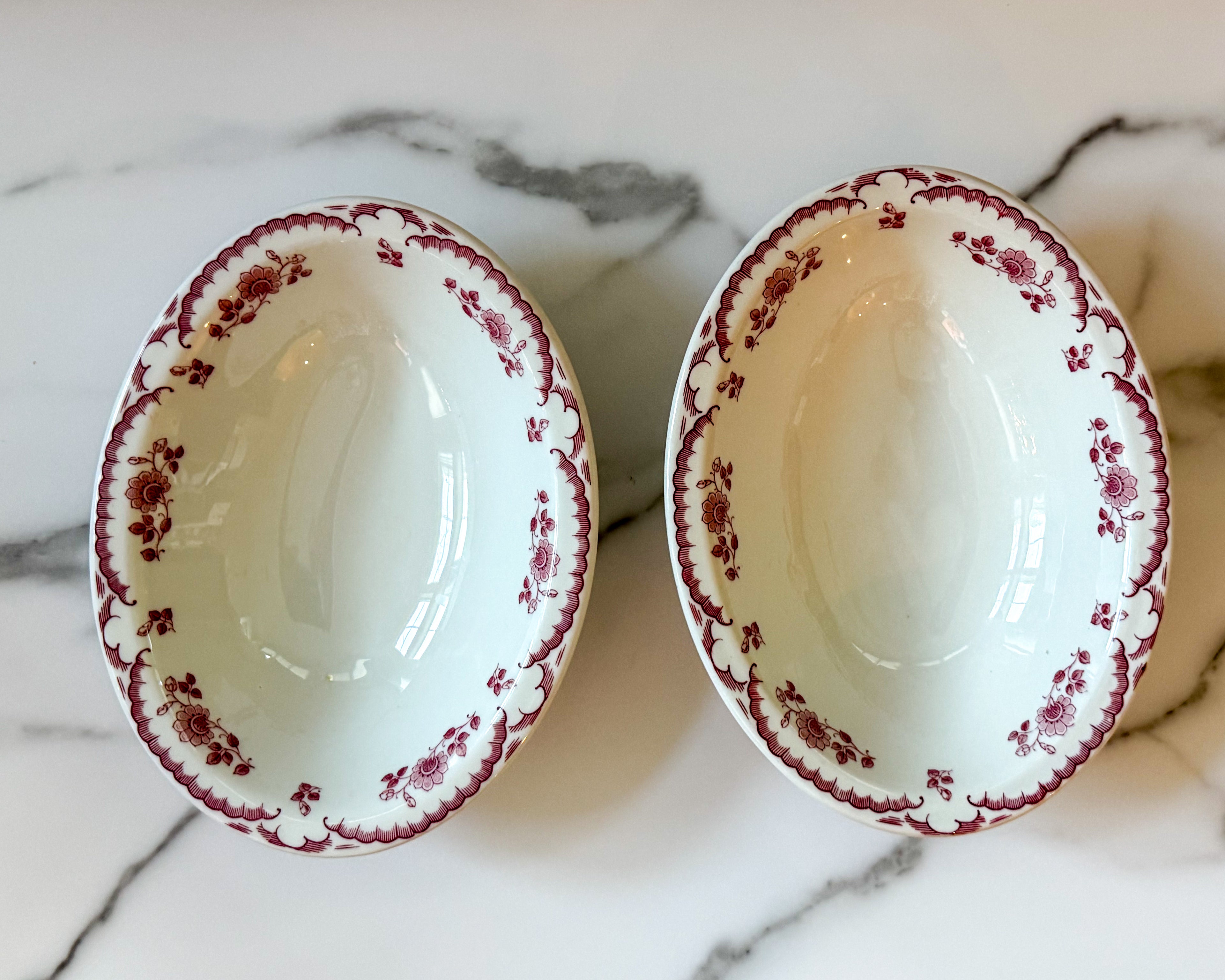 Vintage Shenango China Oval Serving Bowl – Burgundy Floral Transferware Restaurant Ware
