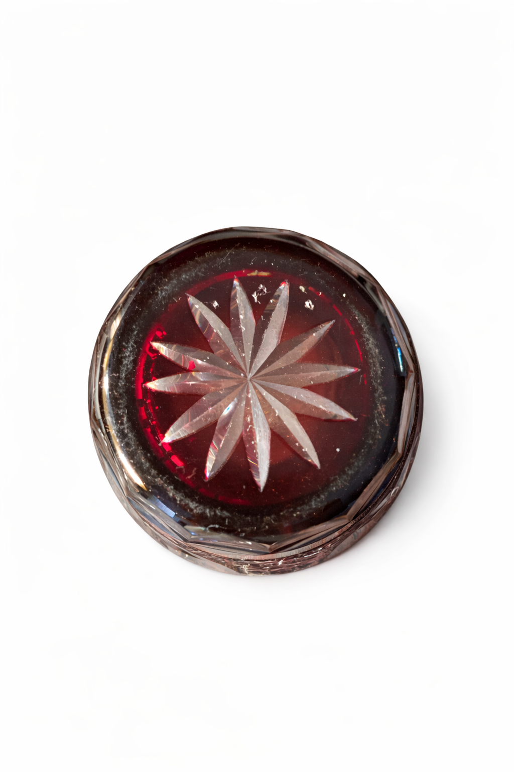 Ruby Red Cut Crystal Double Old Fashioned Glasses – Hand-Cut Starburst Pattern- Set of Two